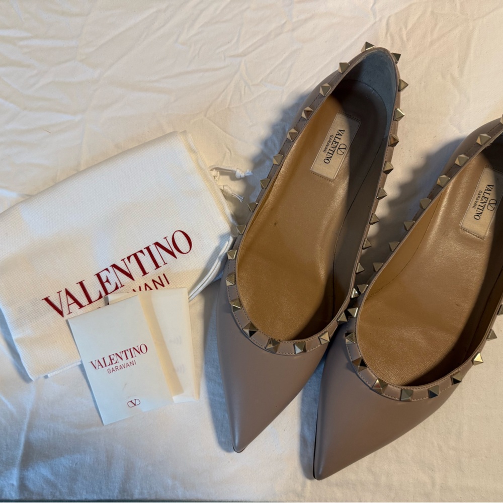 Valentino Tan Studded Flats with Pointed Toes